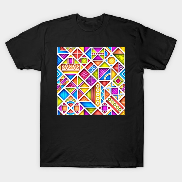 3d Colorful Geometric Pattern, Crazy Print T-Shirt by lissantee